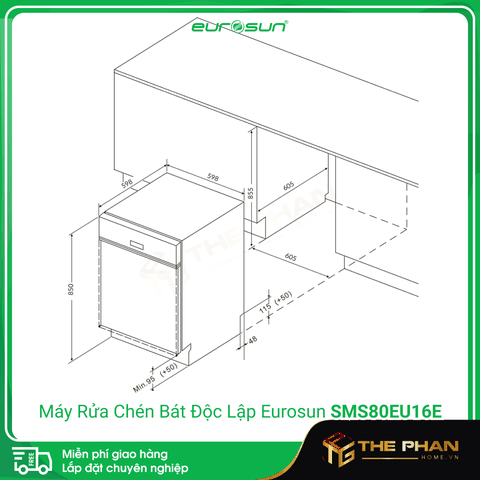 Máy Rửa Chén Bát Eurosun SMS80EU16E - Sức chứa 15 Bộ, CHLB Đức