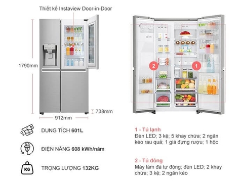 Tủ Lạnh LG Inverter InstaView Door-in-Door 601 Lít GR-X247JS