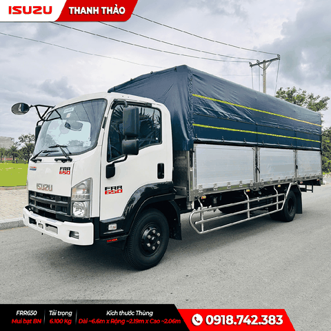 Xe tải Isuzu FRR650 Mui bạt bửng nhôm - Tải 6.1 tấn - Thùng dài 6m6