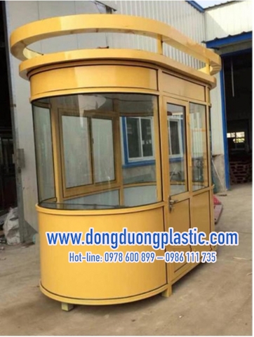 Cabin bốt gác bảo vệ thép kính cong 2 đầu màu vàng
