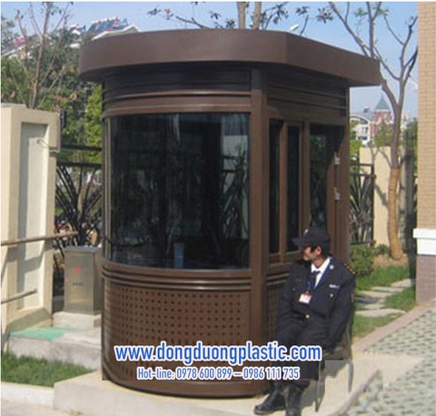 Cabin bốt gác bảo vệ thép kính cong 1 đầu màu nâu Cafe