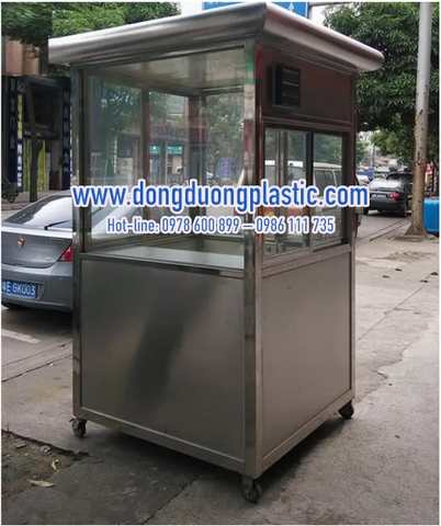 Cabin bốt gác bảo vệ inox 304 có bánh xe BDI-10 (Mái bo tròn)