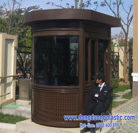 Cabin bốt gác bảo vệ thép kính cong 1 đầu màu nâu Cafe BDT-KC01