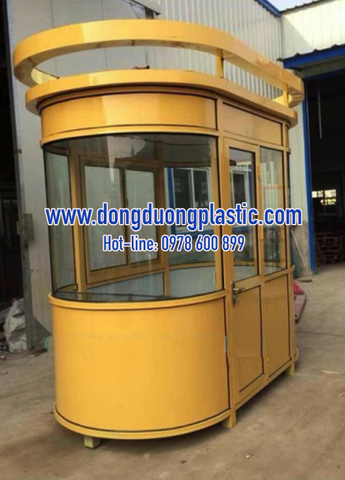 Cabin bốt gác bảo vệ thép kính cong 2 đầu màu vàng BDT-KC02