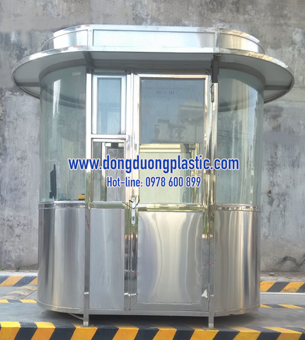 Bốt bảo vệ Inox kính cong cao cấp 2 đầu BDI-1022MH có mái che (Mẫu nhỏ)
