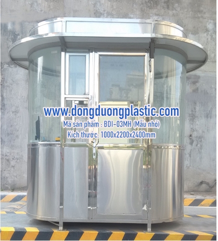 Bốt bảo vệ Inox kính cong cao cấp 2 đầu BDI-1022MH có mái che (Mẫu nhỏ)