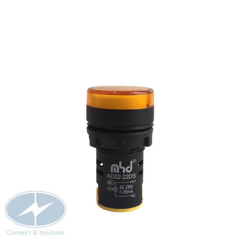 Đèn báo pha gắn tủ điện AD22-22DS  Ø22mm màu vàng