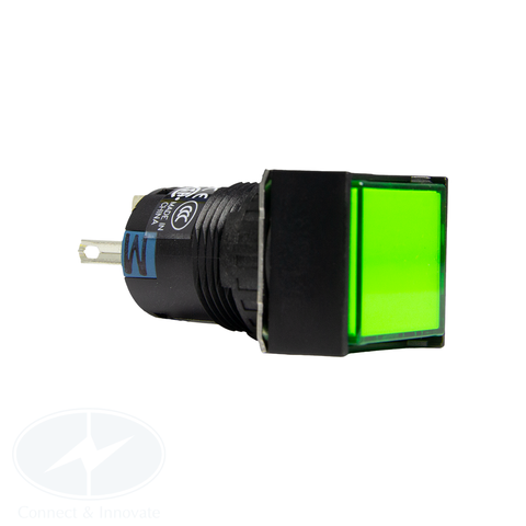 Nút nhấn Idec có đèn, loại vuông, 24V DC, AL6Q Ø 16mm, màu xanh lá