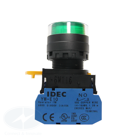 Nút nhấn Idec có đèn loại phẳng YW1L Ø 22mm màu xanh lá