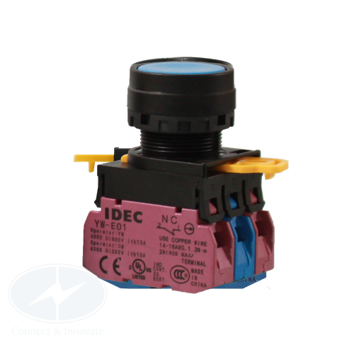 Nút nhấn Idec không đèn YW1B-M1E01S Ø22mm màu xanh dương 1NC