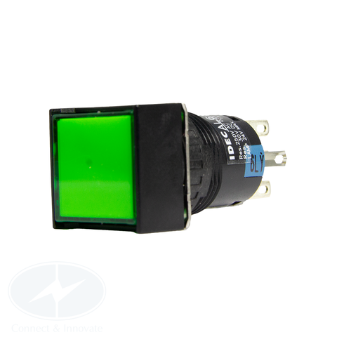 Nút nhấn Idec có đèn, loại vuông, 24V DC, AL6Q Ø 16mm, màu xanh lá