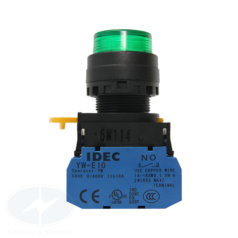 Nút nhấn Idec có đèn 24V AC/DC YW1L-M2E10Q4G Ø22mm màu xanh lá 1NO