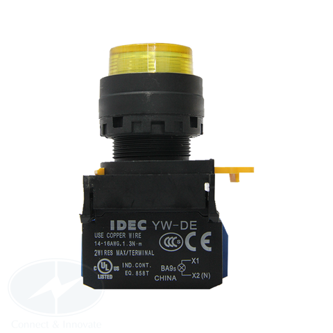 Nút nhấn Idec có đèn 220V AC/DC YW1L-MF2E10QM3Y Ø22mm màu vàng 1NO
