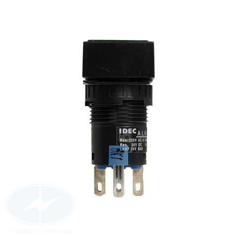 Nút nhấn Idec có đèn, hình chữ nhật, 24V DC, AL6H Ø 16mm, màu xanh lá