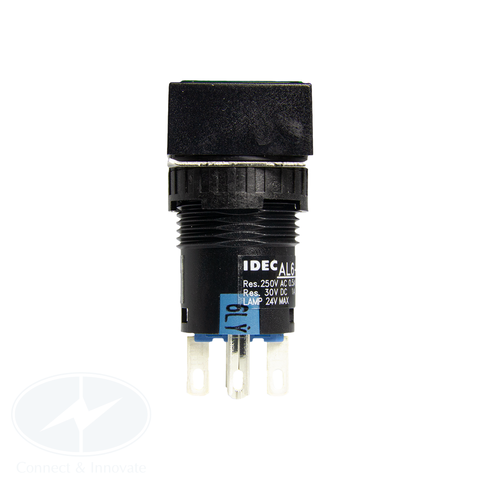Nút nhấn Idec có đèn, loại vuông, 24V DC, AL6Q Ø 16mm, màu xanh lá