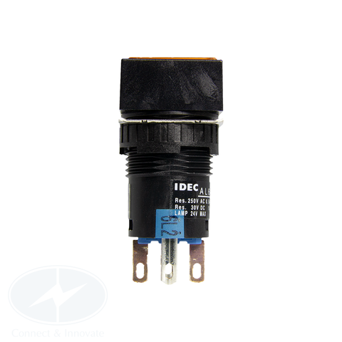 Nút nhấn Idec có đèn, loại vuông, 24V DC, AL6Q Ø 16mm, màu vàng