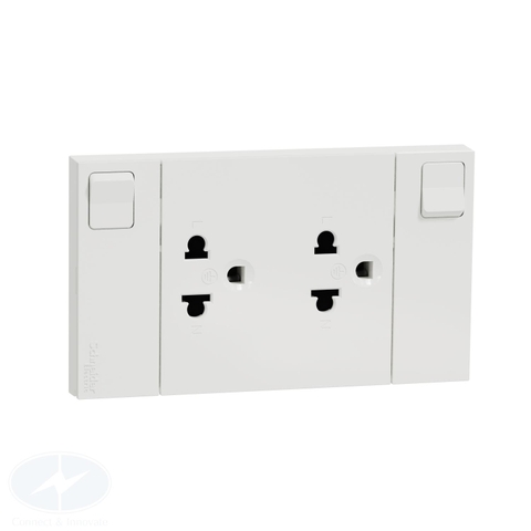 Bộ ổ cắm đôi 3 chấu Schneider AvatarOn A M3T_SIS_WE 16A có công tắc