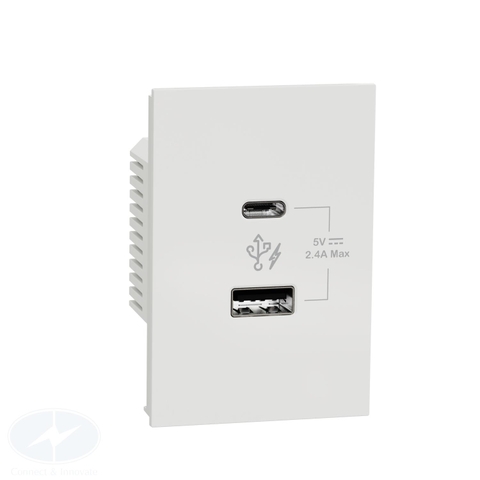 Ổ sạc USB type A+C Schneider AvatarOn A M3T_USB2_WE 2.4A, size 2S