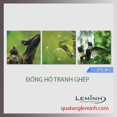 Bộ tranh ghép đồng hồ 3 tấm vuông 30x30cm 009