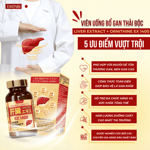 Viên Uống Bổ Gan Thải Độc Liver Extract+ Ornithine Ex 1400 Eikenbi [180 Viên]