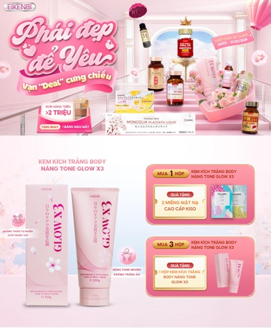 KHUYẾN MÃI KEM KÍCH TRẮNG BODY GLOW X3 EIKENBI