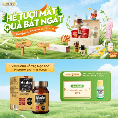 Viên Uống Mọc Tóc & Đen Tóc Premium Biotin 15,000µg Eikenbi [Hộp 60 viên]
