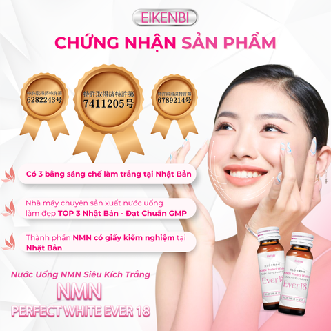 Nước Uống NMN Siêu Kích Trắng - NMN Perfect White Ever 18 [Hộp 10 chai x 30ml]