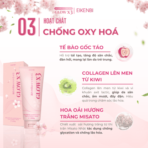 Kem Kích Trắng Body Nâng Tone Glow X3 Eikenbi [Tuýp 200gr]