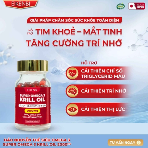 Viên Uống Dầu Nhuyễn Thể Siêu Omega - 3 Krill Oil Eikenbi [Hộp 60 viên]