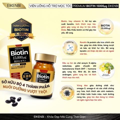 Viên Uống Mọc Tóc & Đen Tóc Black Grow Up Maximum Biotin 15,000µg (Hộp 60 viên)