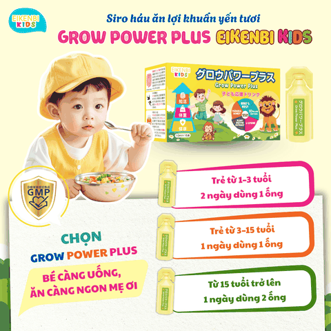 Siro Háu Ăn Lợi Khuẩn Yến Tươi Grow Power Plus Eikenbi Kids [Hộp 15 ống 10ml]