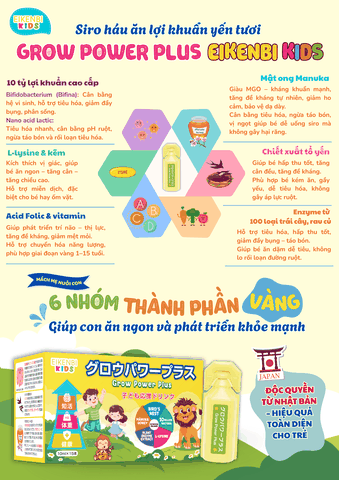 Siro Háu Ăn Lợi Khuẩn Yến Tươi Grow Power Plus Eikenbi Kids [Hộp 15 ống 10ml]