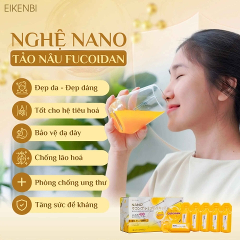 Tinh Chất Nghệ Nano Curcumin Tảo Nâu Fucoidan Eikenbi [Hộp 15 ống x 10ml]