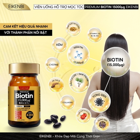 Viên Uống Mọc Tóc & Đen Tóc Black Grow Up Maximum Biotin 15,000µg (Hộp 60 viên)