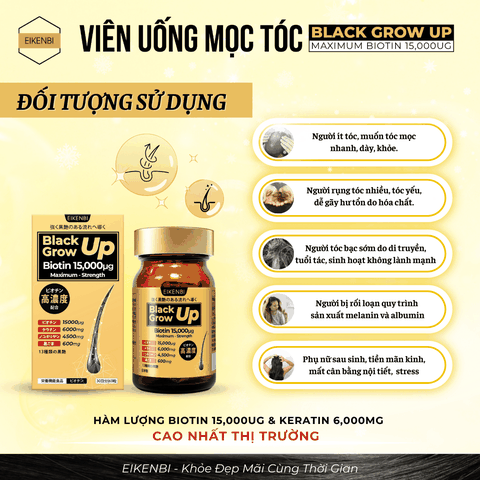 Viên Uống Mọc Tóc & Đen Tóc Black Grow Up Maximum Biotin 15,000µg (Hộp 60 viên)