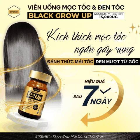 Viên Uống Mọc Tóc & Đen Tóc Black Grow Up Maximum Biotin 15,000µg (Hộp 60 viên)