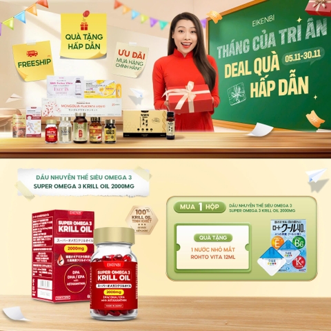 Viên Uống Dầu Nhuyễn Thể Siêu Omega - 3 Krill Oil Eikenbi [Hộp 60 viên]