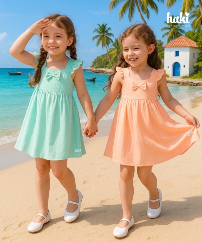 Váy bé gái cổ vuông tay cánh tiên HK525