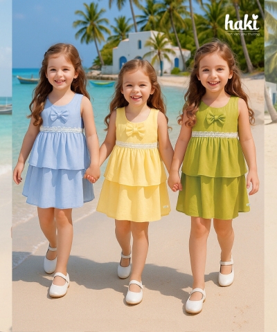 Váy sát nách hai tầng phối ren, đính nơ HK506