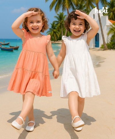 Váy bé gái nhún 3 tầng tay cánh tiên HK514