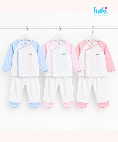 Bộ sơ sinh cài chéo, tay raglan phối màu BB036