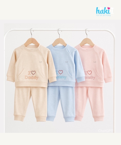 Bộ dài tay raglan cài chéo Melange Cotton BC005
