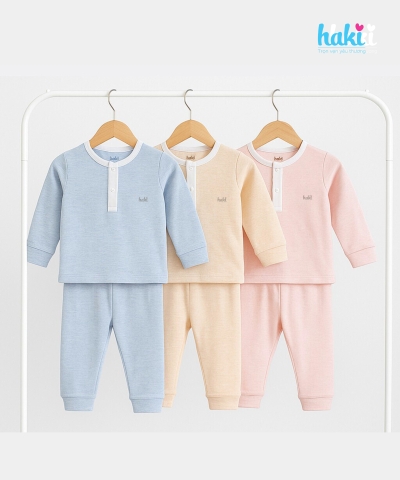 Bộ dài tay cổ trụ Melange Cotton cao cấp BC002