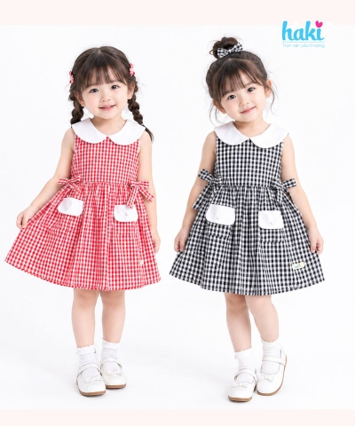 Váy bé gái sát nách cổ sen phối màu HK519