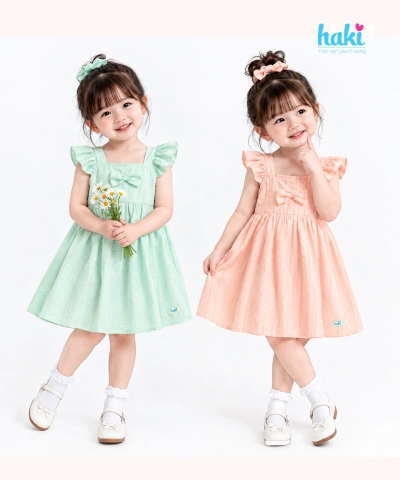 Váy bé gái cổ vuông tay cánh tiên HK525
