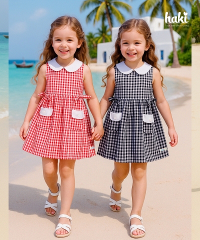 Váy bé gái sát nách cổ sen phối màu HK519