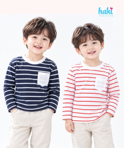 Áo cotton kẻ dài tay raglan