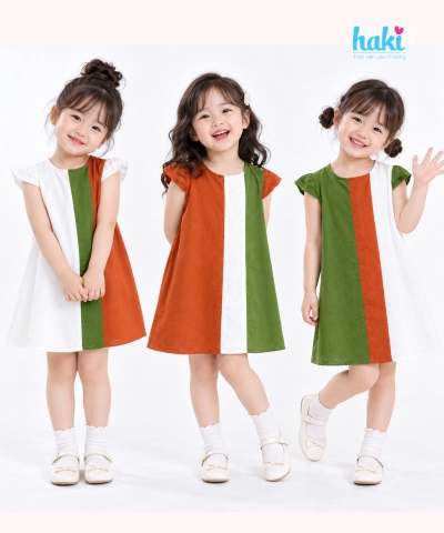 Váy linen suông chữ A phối kẻ sọc