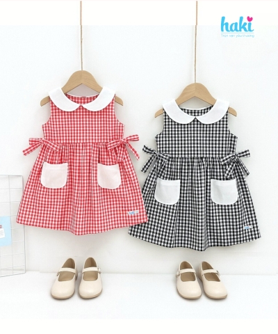 Váy bé gái sát nách cổ sen phối màu HK519