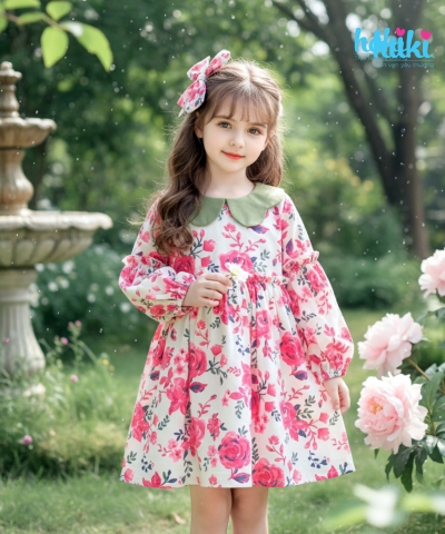 Váy hoa bèo tay cổ Peter Pan sắc màu HK498